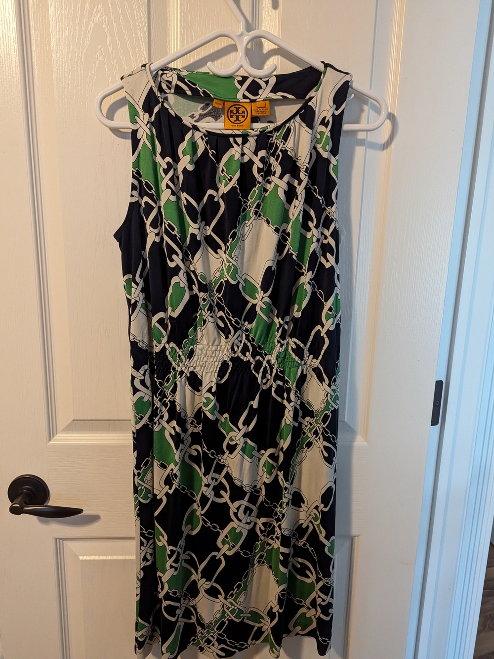 Tory Burch Green & Black Chain-Print Sleeveless Dress